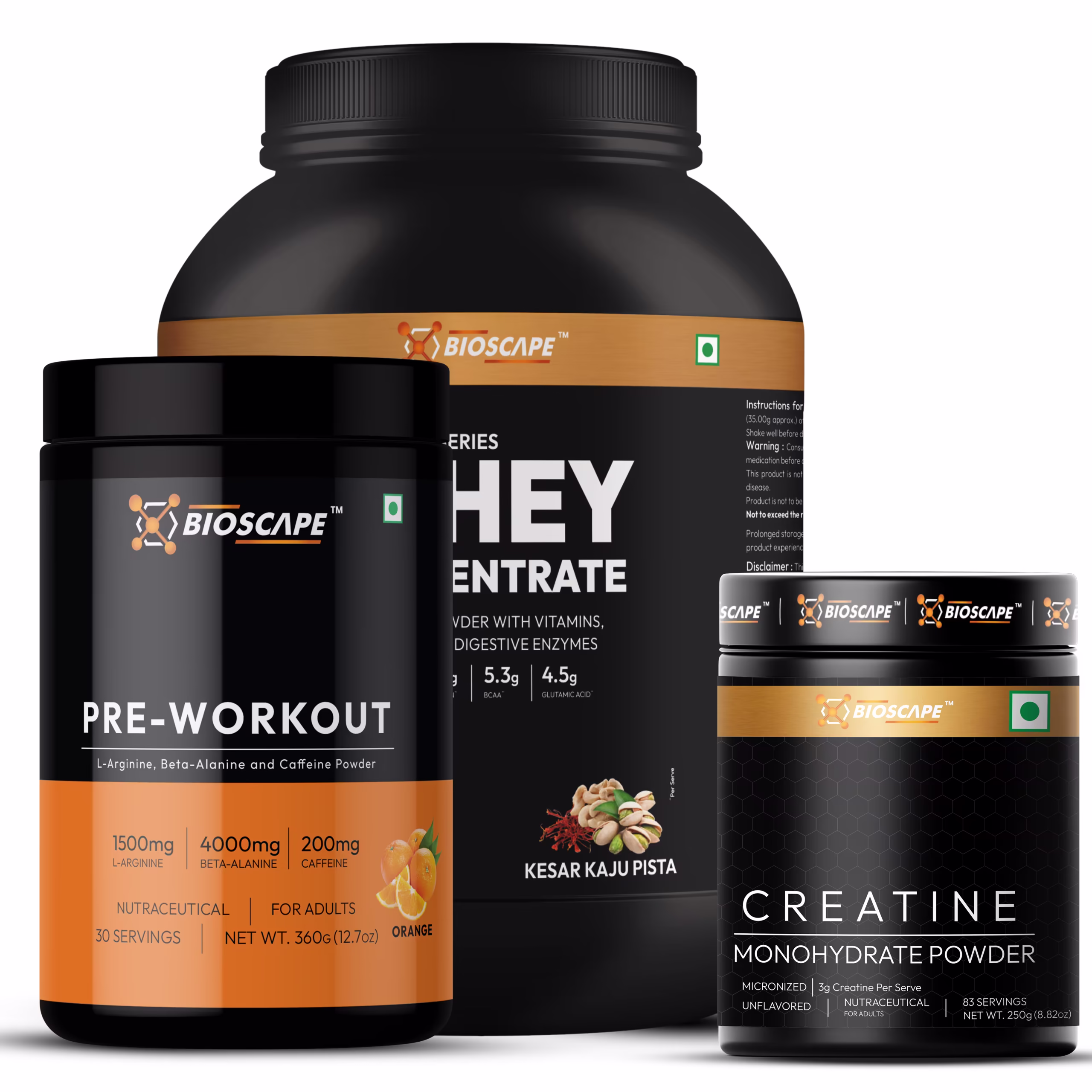 Bioscape Whey Kesar Kaju Pista Pre Workout Creatine Combo