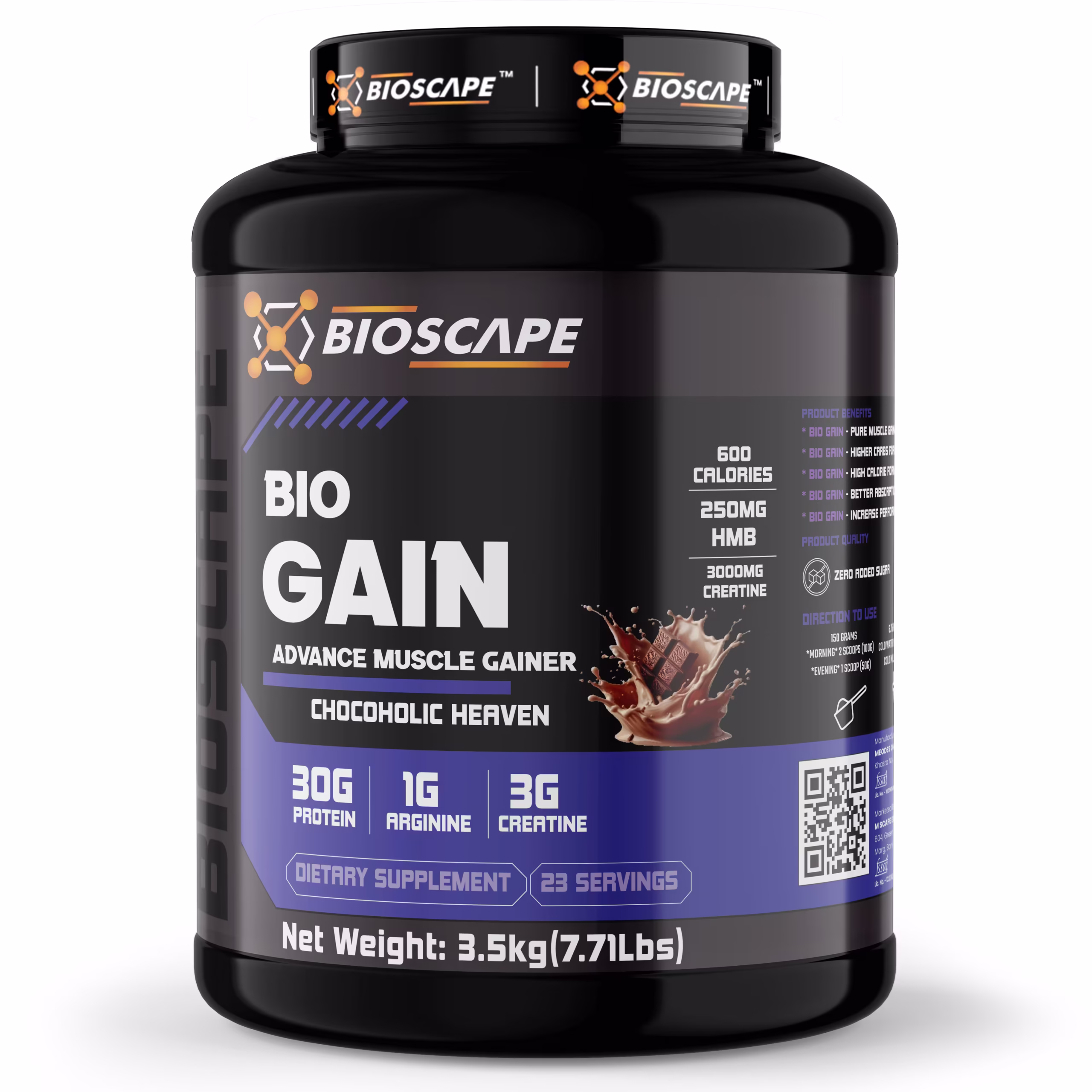 BIOSCAPE Bio Gain Advance Muscle Gainer – Chocoholic Heaven (3.5kg)