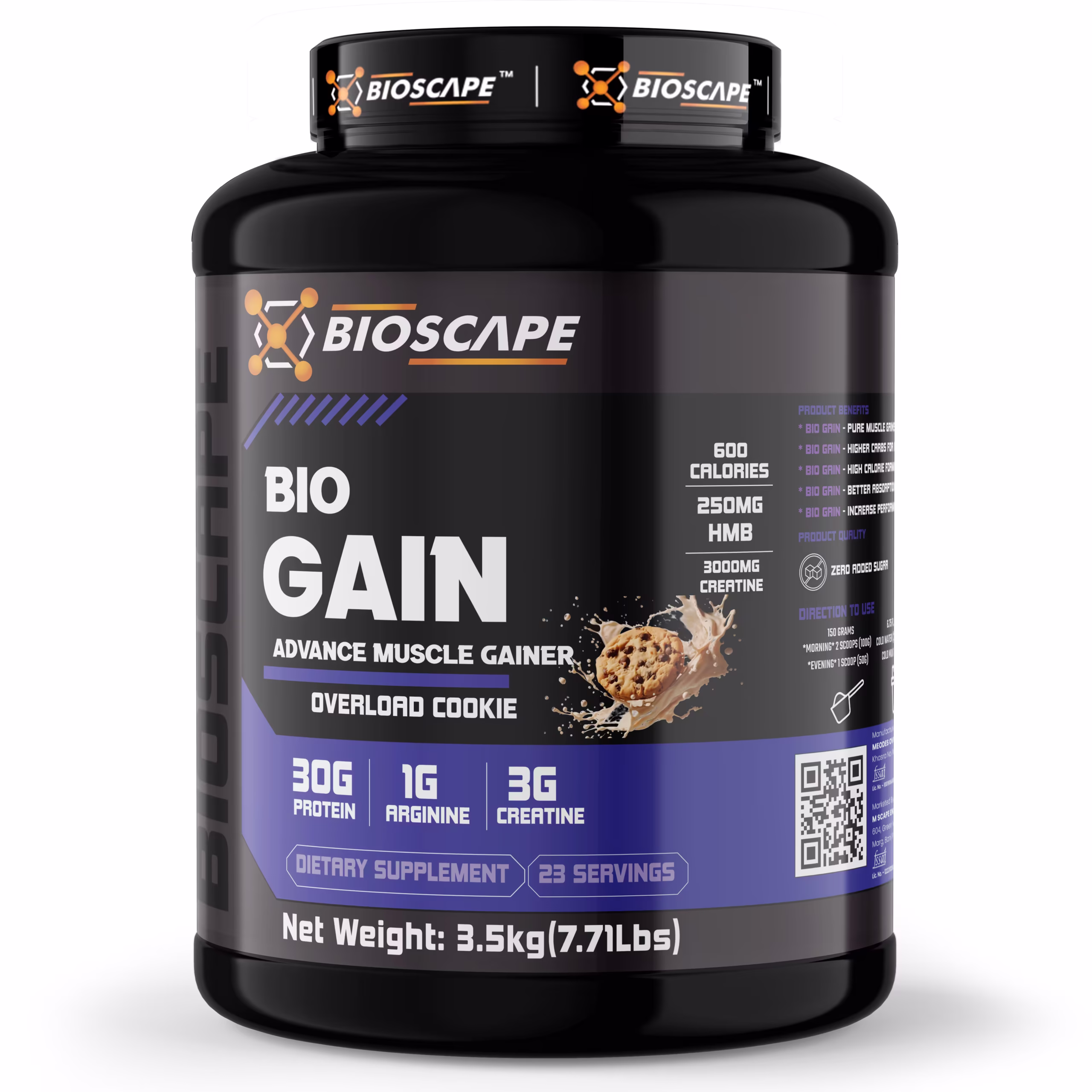 BIOSCAPE Bio Gain Advance Muscle Gainer – 3.5kg |30g Protein, 3g Creatine, High-Calorie Formula
