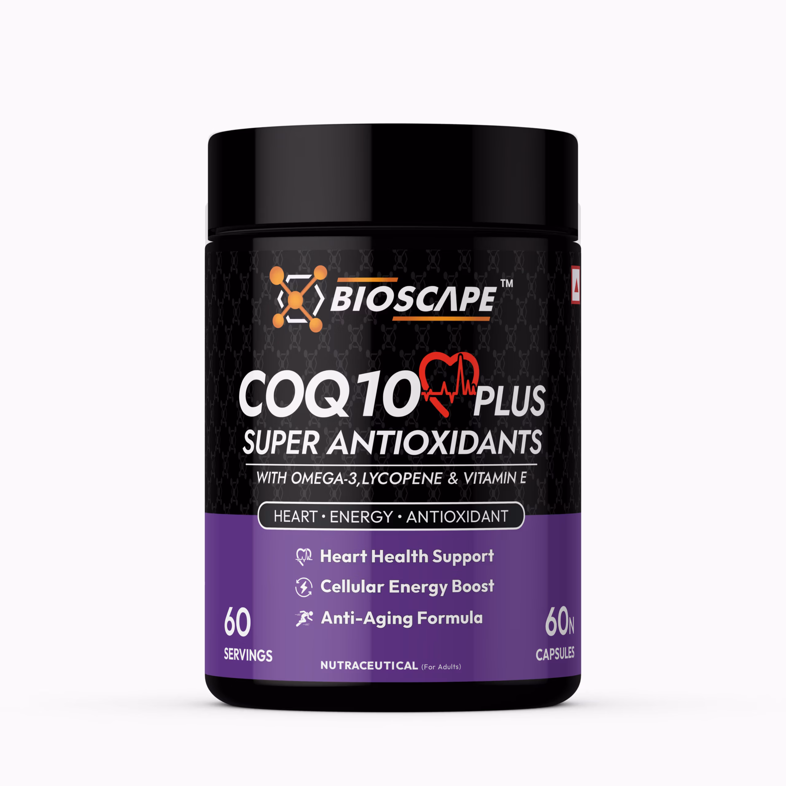BIOSCAPE CoQ10 Plus Super Antioxidants Capsules with Omega-3, Lycopene & Vitamin E | Heart Health, Energy & Anti-Aging Support | 60 Veg Capsules