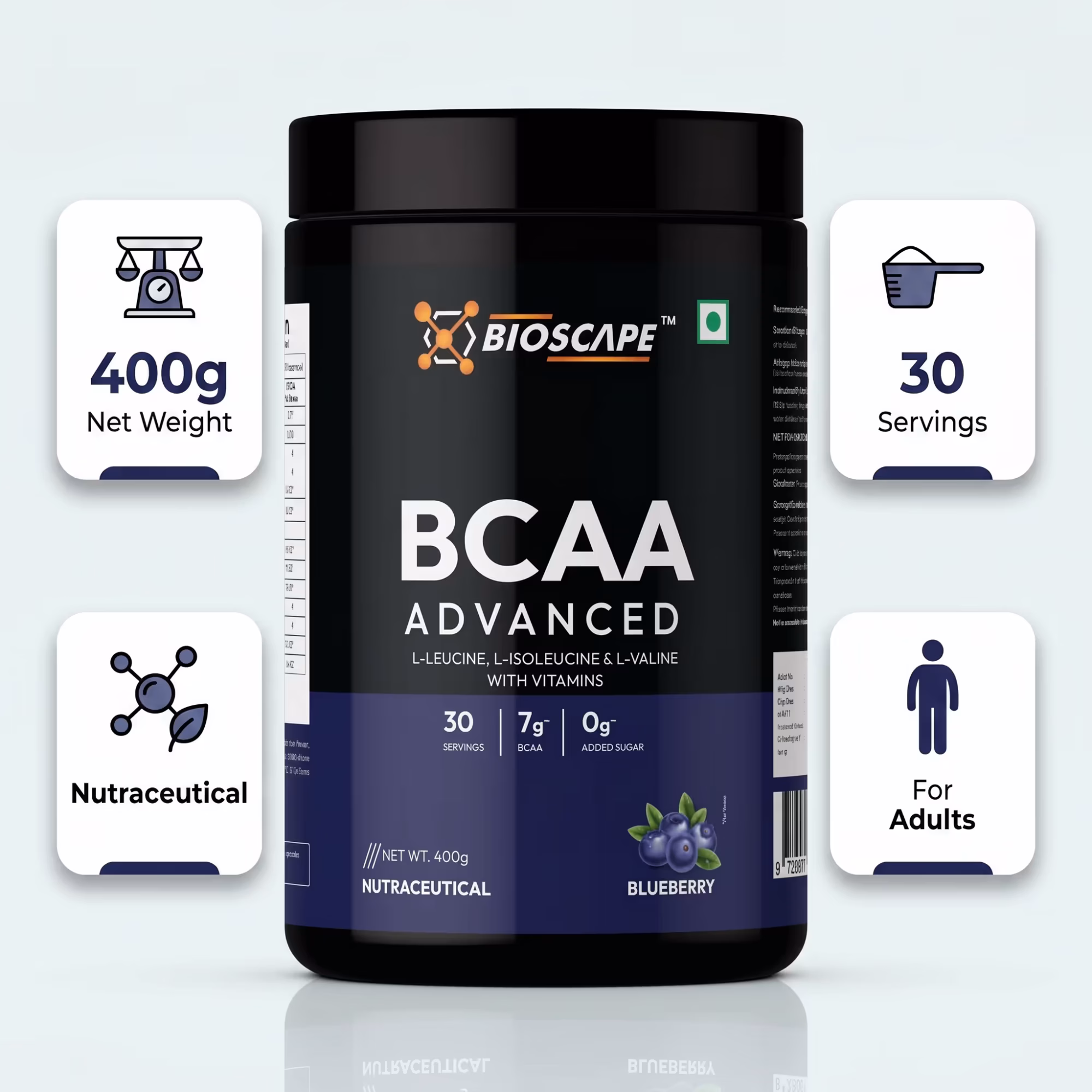 BIOSCAPE BCAA Advanced Blueberry 400g – 7g BCAA with Glutamine, Citrulline & Vitamin B6