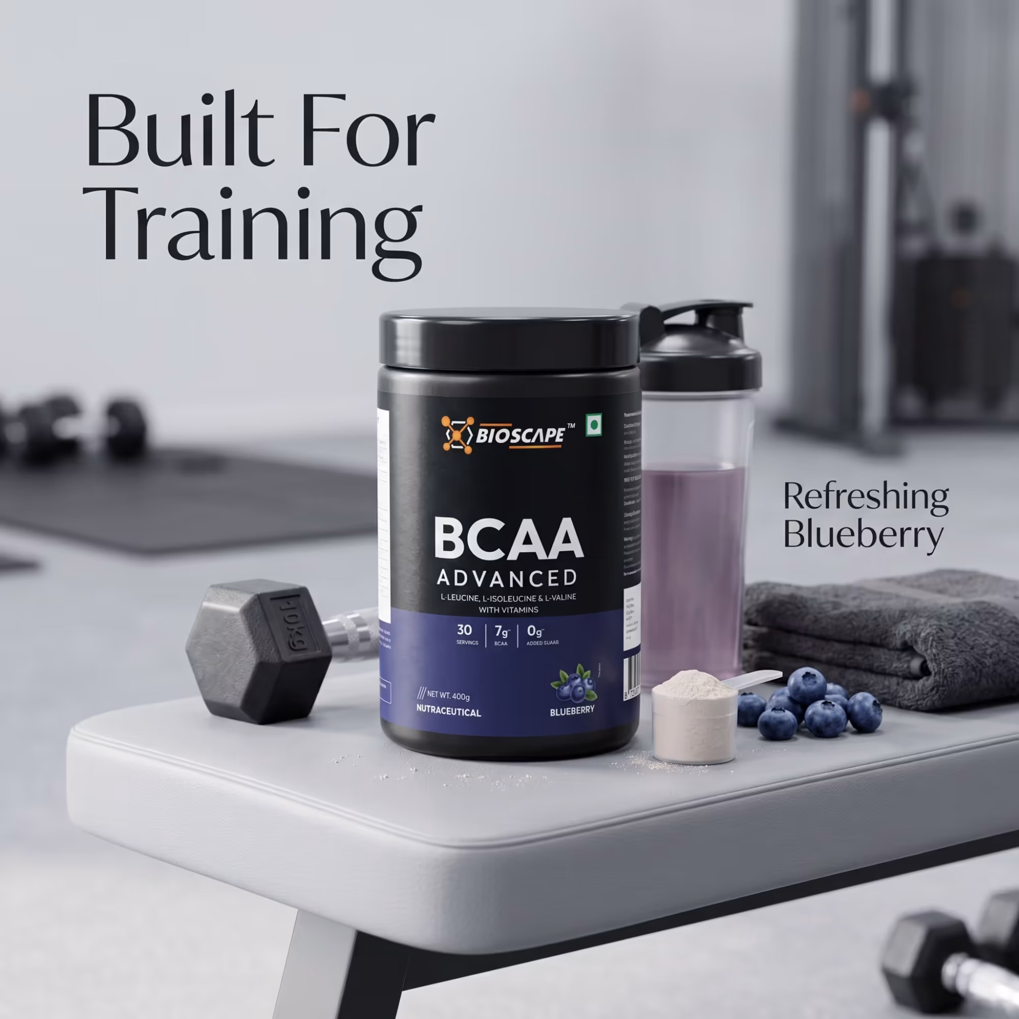 BIOSCAPE BCAA Advanced Blueberry 400g – 7g BCAA with Glutamine, Citrulline & Vitamin B6