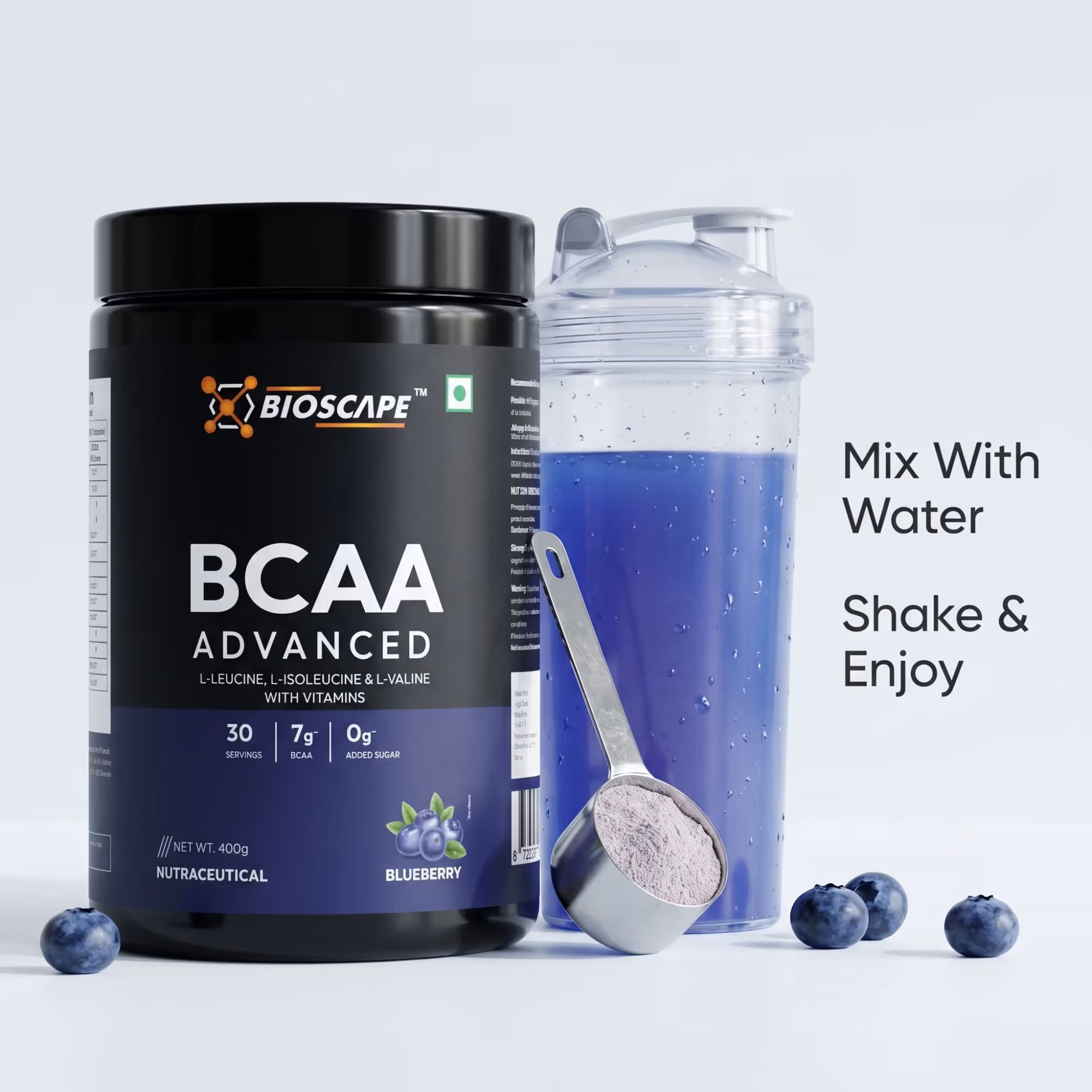 BIOSCAPE BCAA Advanced Blueberry 400g – 7g BCAA with Glutamine, Citrulline & Vitamin B6