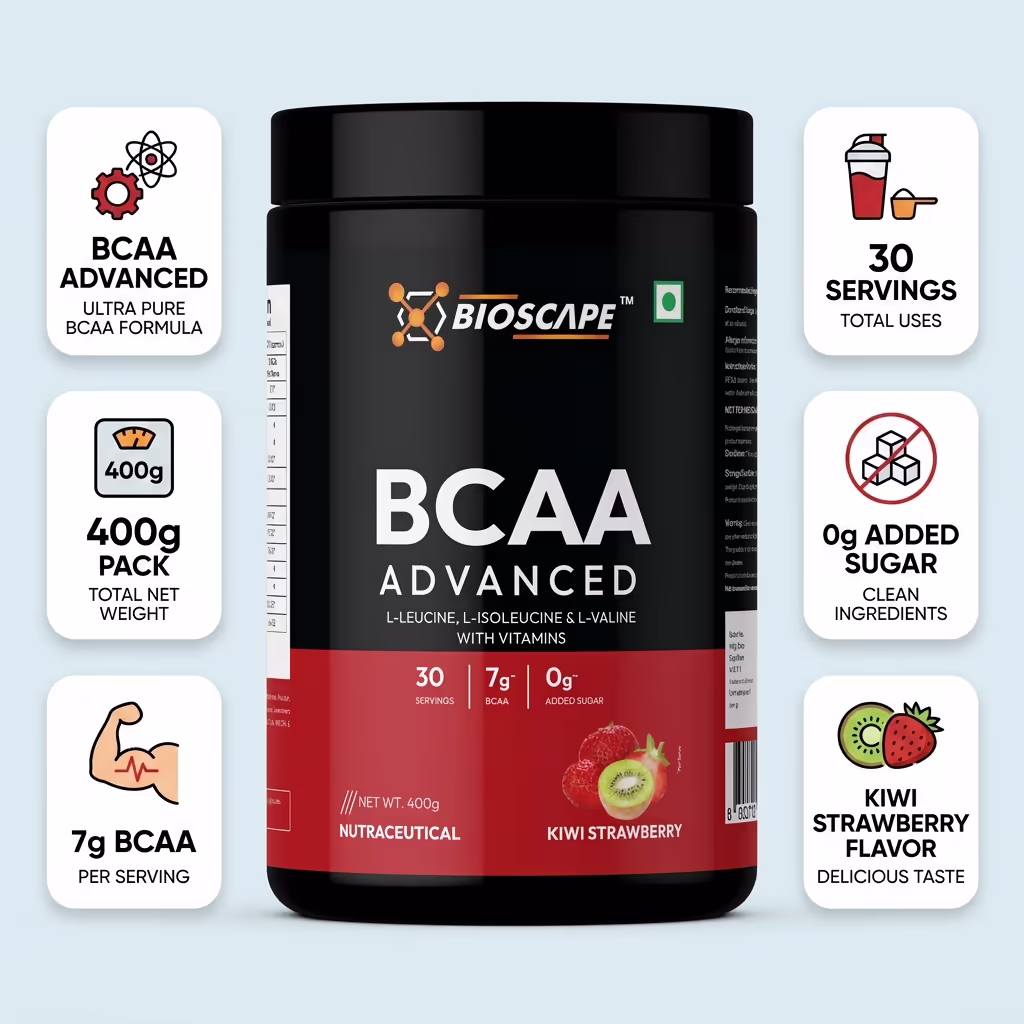 BIOSCAPE BCAA Advanced Kiwi Strawberry 400g – 7g BCAA with Glutamine, Citrulline & Vitamin B6