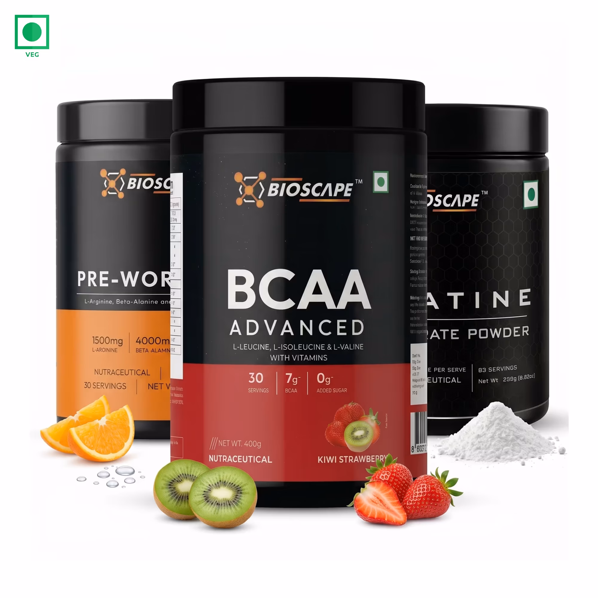 BIOSCAPE BCAA + Pre-Workout + Creatine Combo – 3 Products Pack