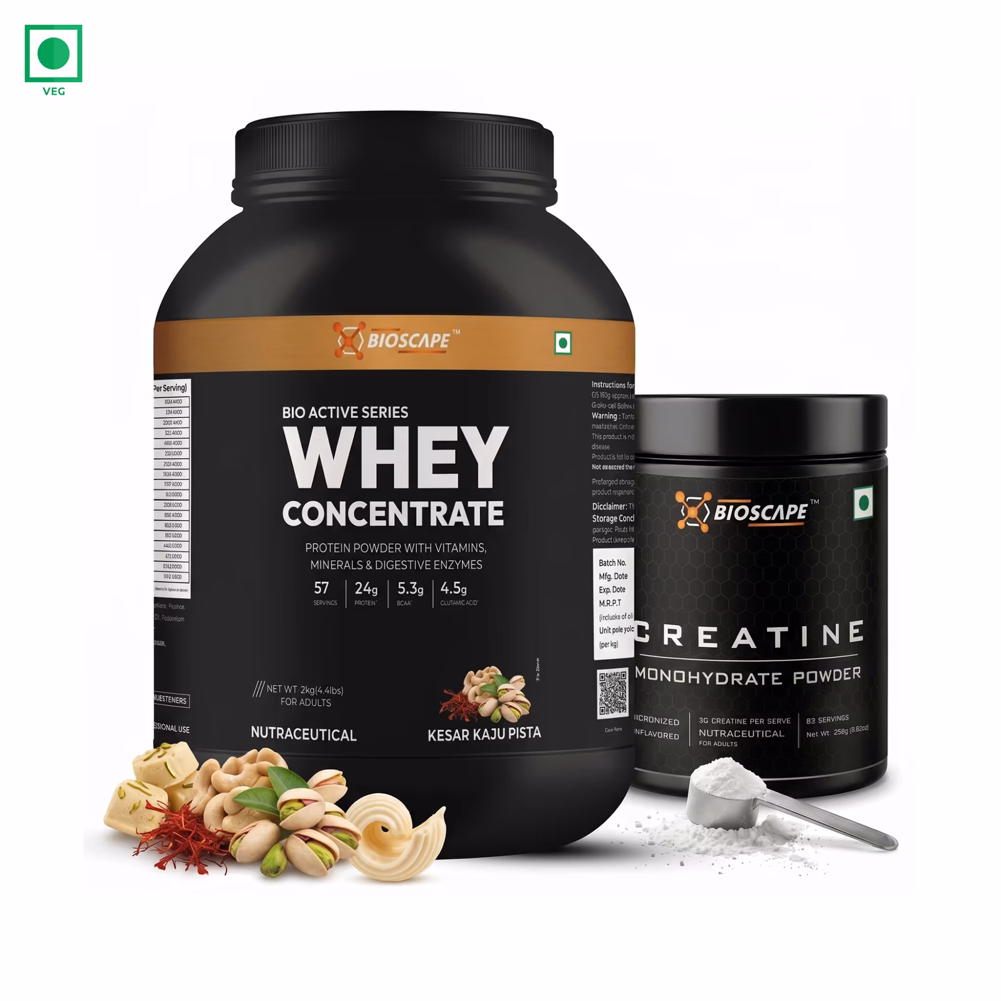 BIOSCAPE Creatine + Whey Concentrate Kesar Kaju Pista Combo – 2 Products Pack