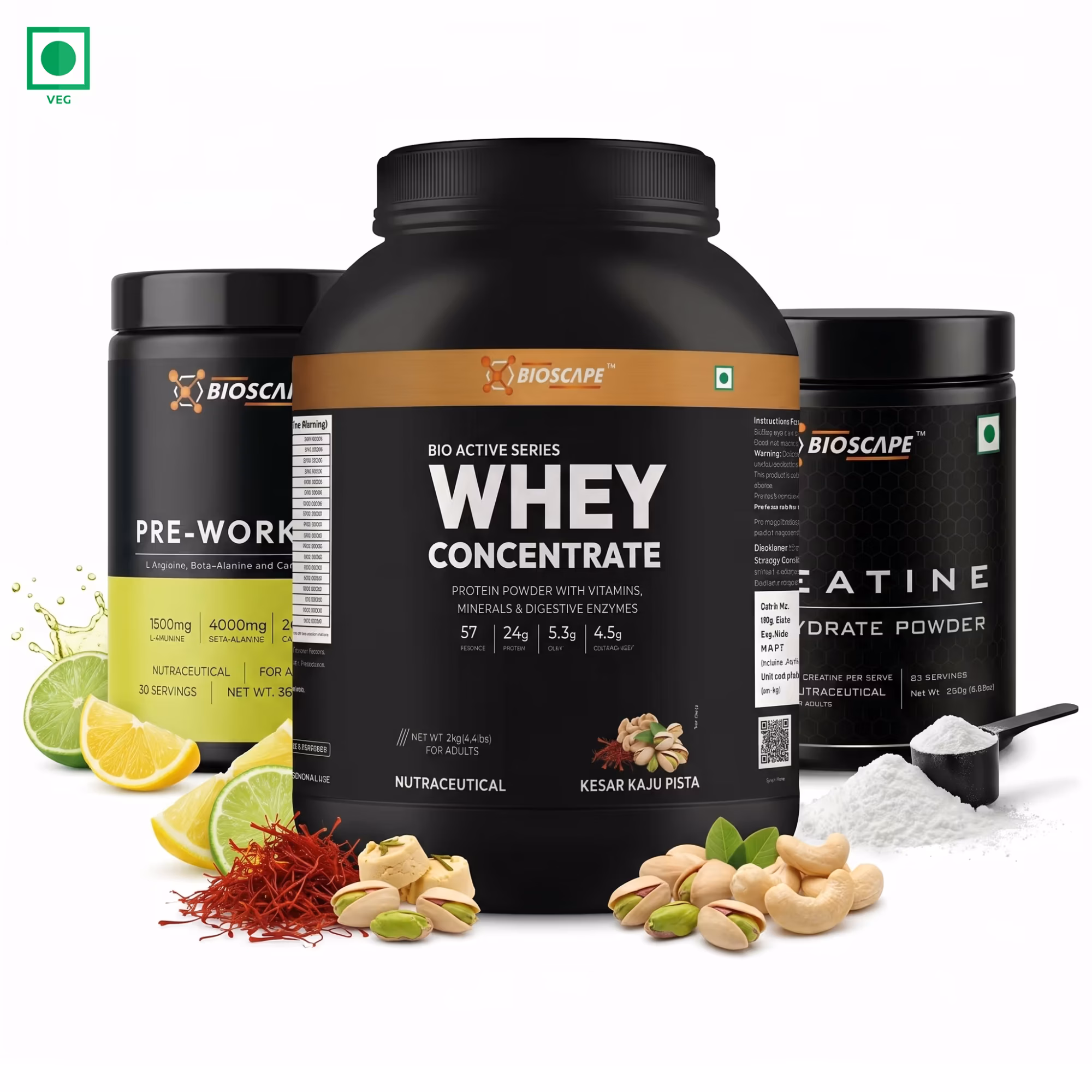 BIOSCAPE Whey + Pre-Workout + Creatine Combo – 3 Products Pack
