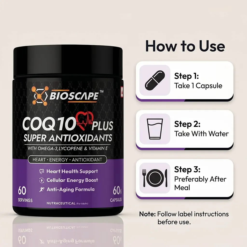 BIOSCAPE COQ10 Plus – CoQ10 Supplement with Omega-3, Lycopene & Vitamin E (9-in-1 Antioxidant Formula)