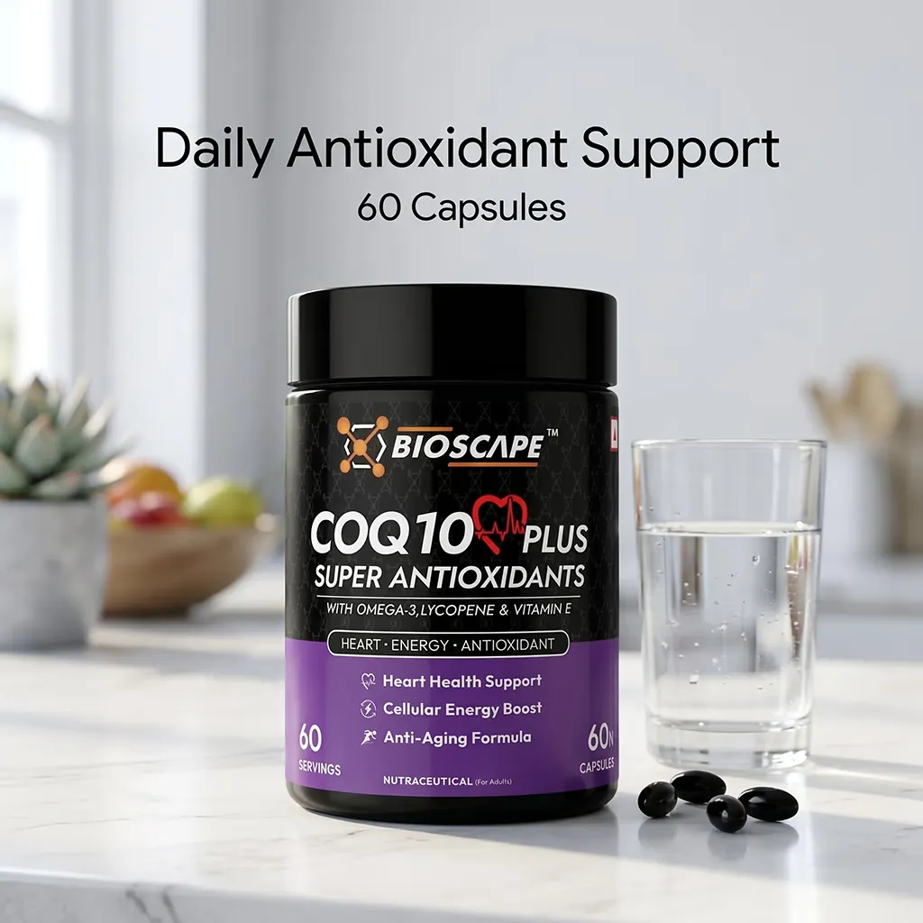 BIOSCAPE COQ10 Plus – CoQ10 Supplement with Omega-3, Lycopene & Vitamin E (9-in-1 Antioxidant Formula)