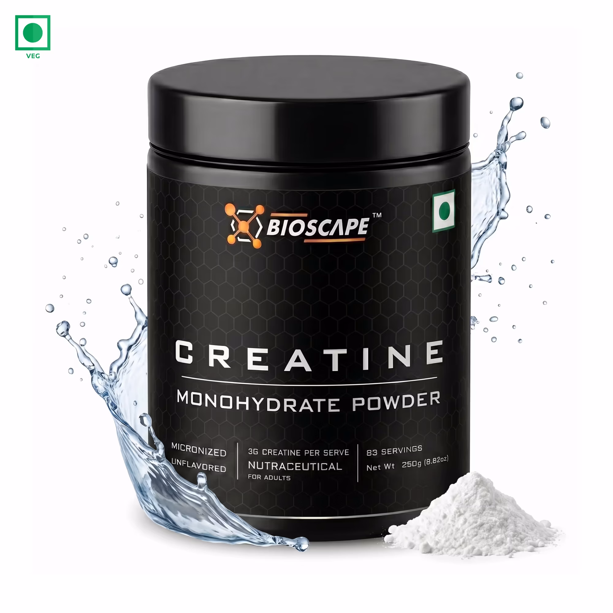 BIOSCAPE Creatine Monohydrate 250g – Micronized Unflavoured Creatine Powder