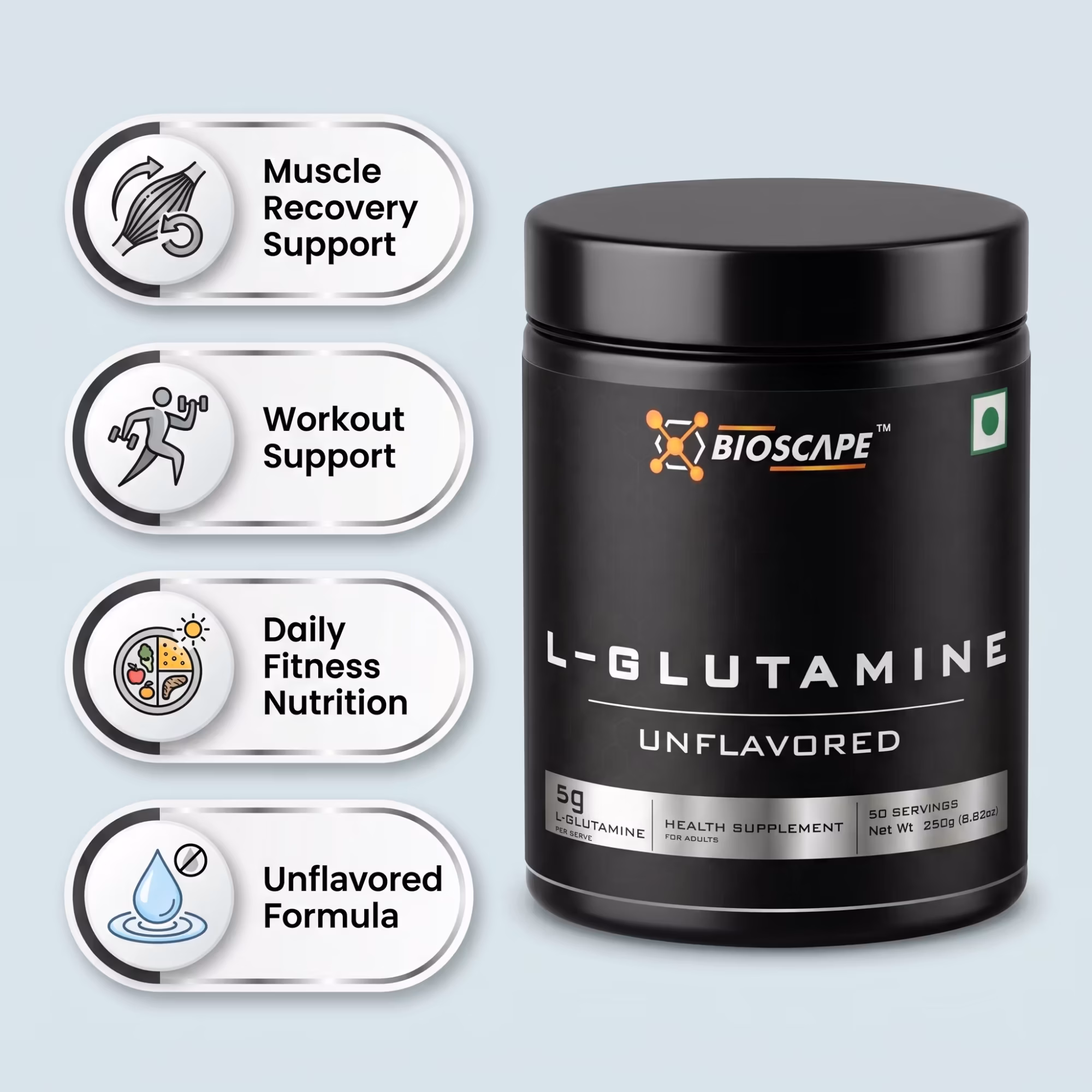 BIOSCAPE Glutamine 250g – Unflavoured L-Glutamine Powder