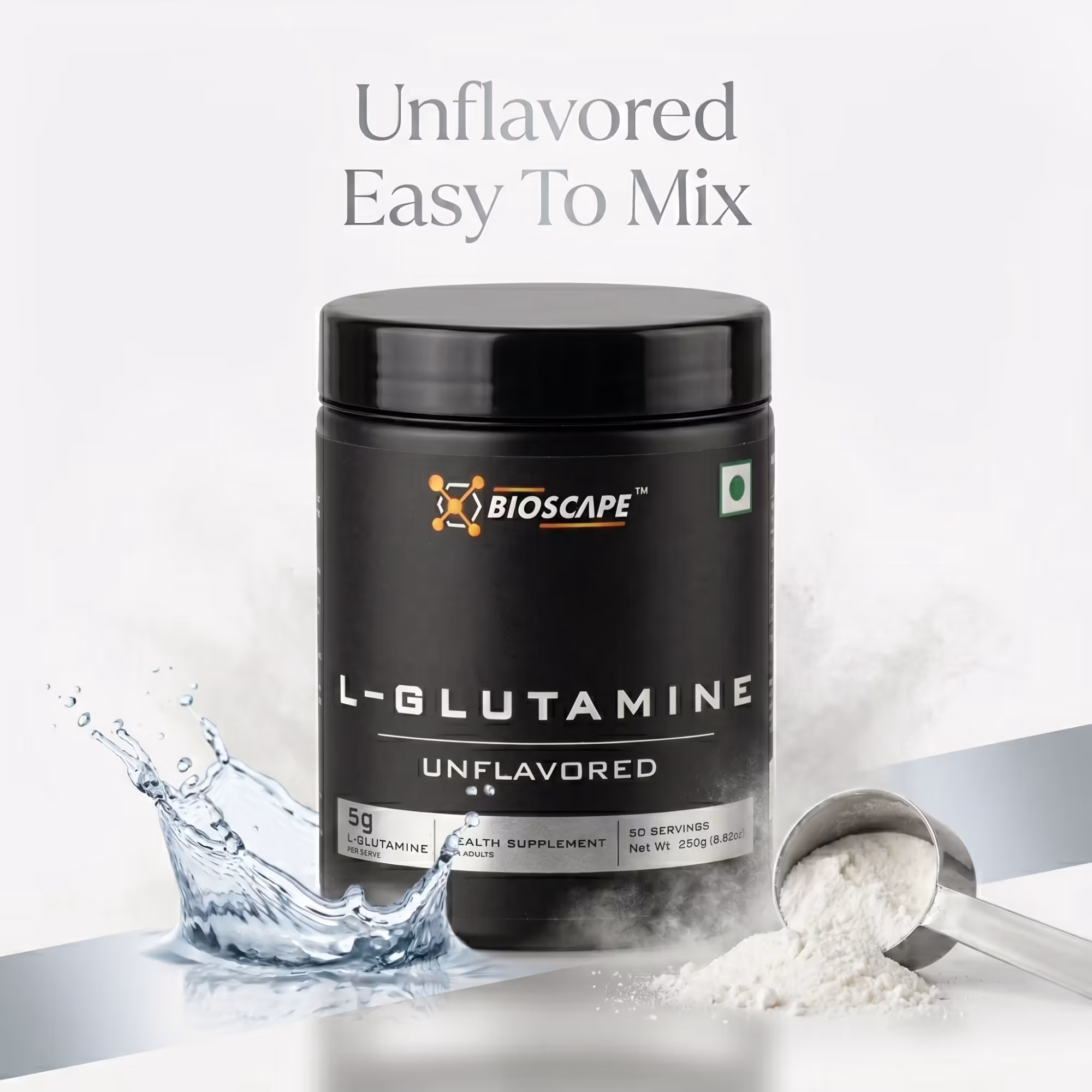 BIOSCAPE Glutamine 250g – Unflavoured L-Glutamine Powder