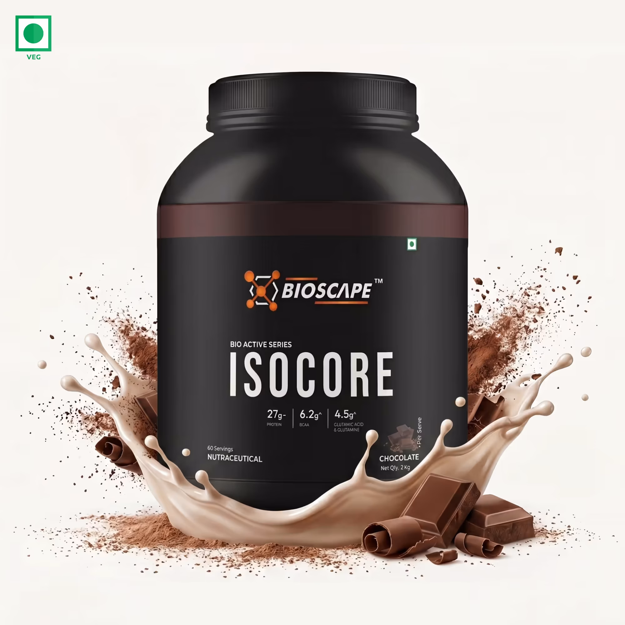 BIOSCAPE ISOCORE Chocolate 2kg – 27g Protein with BCAA, Glutamine & Glutamic Acid