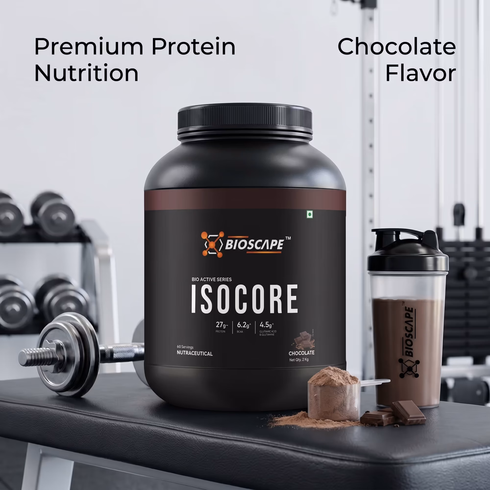 BIOSCAPE ISOCORE Chocolate 2kg – 27g Protein with BCAA, Glutamine & Glutamic Acid