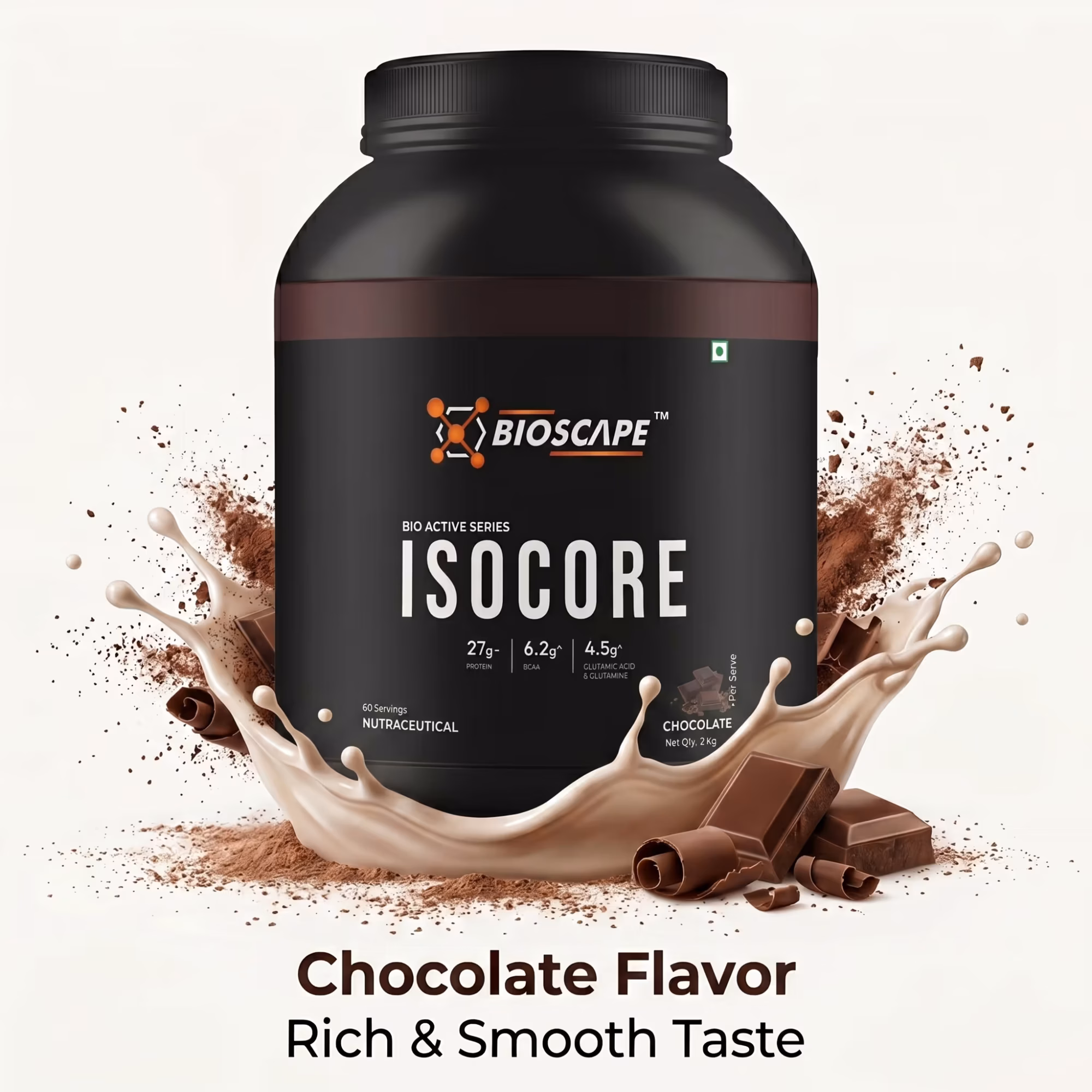 BIOSCAPE ISOCORE Chocolate 2kg – 27g Protein with BCAA, Glutamine & Glutamic Acid