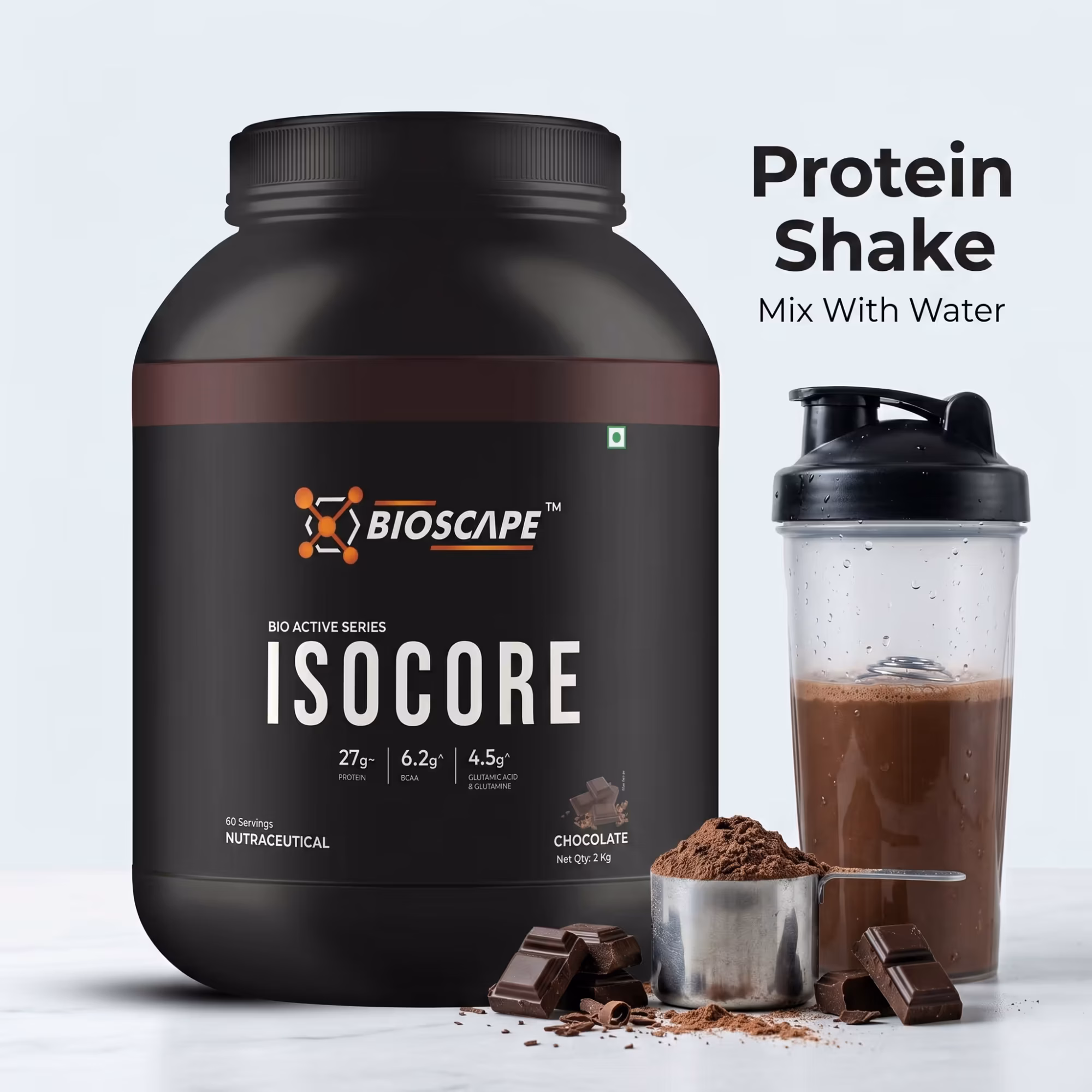 BIOSCAPE ISOCORE Chocolate 2kg – 27g Protein with BCAA, Glutamine & Glutamic Acid