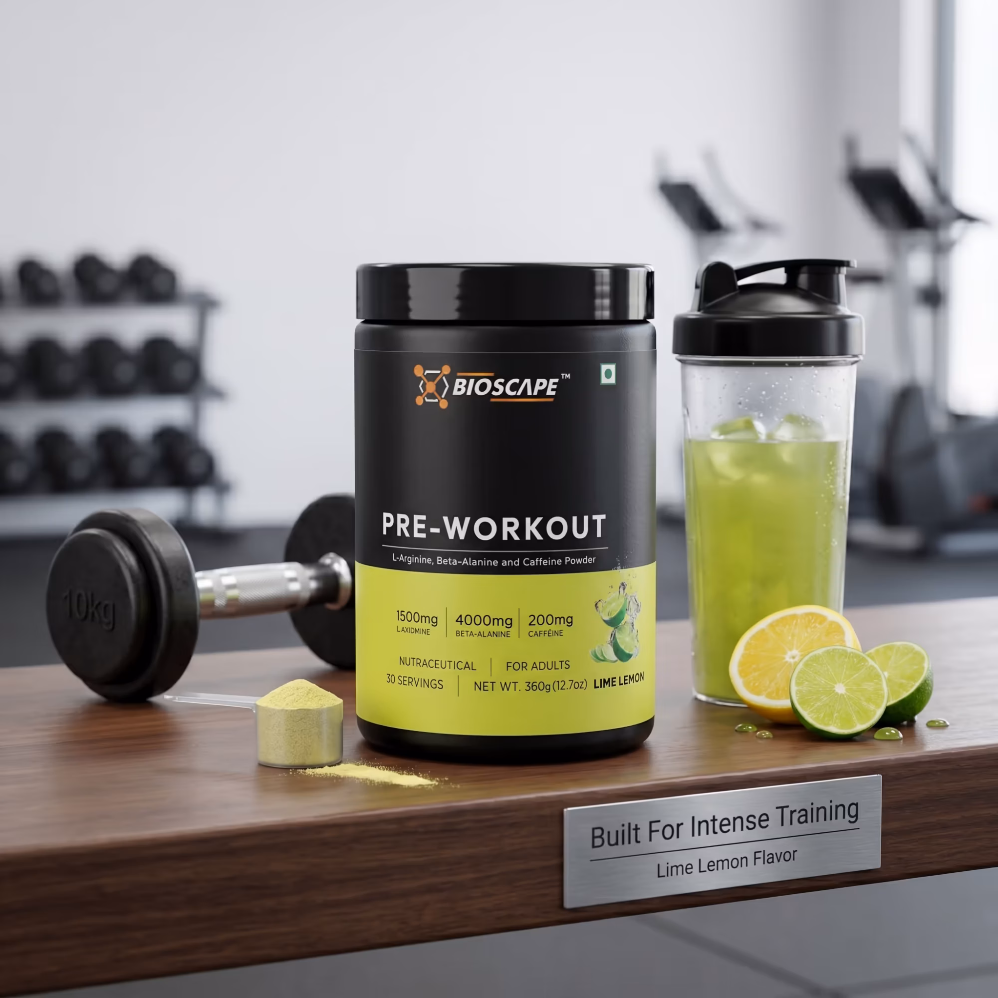 BIOSCAPE Pre-Workout Lime Lemon 360g – Beta-Alanine, L-Arginine & Caffeine