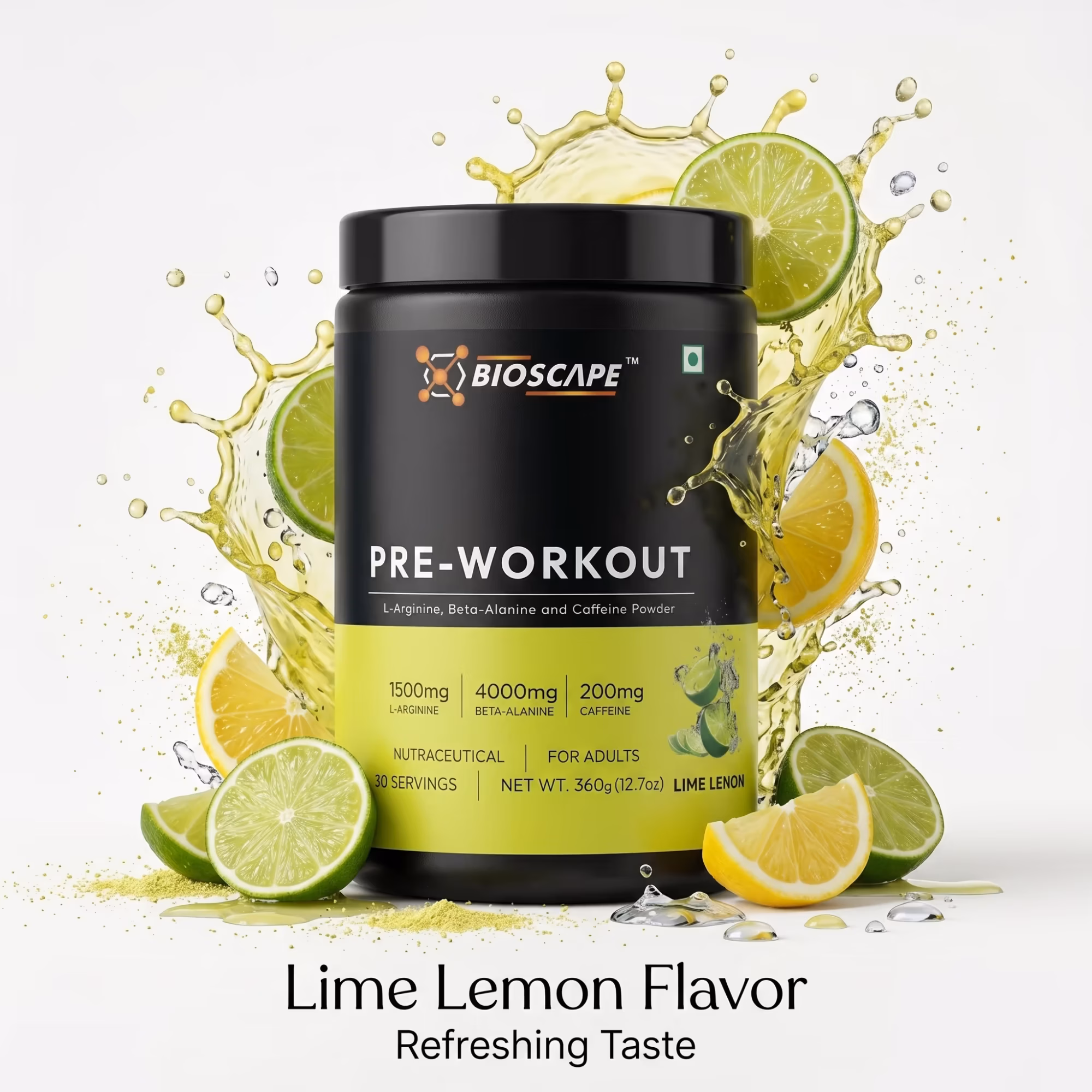 BIOSCAPE Pre-Workout Lime Lemon 360g – Beta-Alanine, L-Arginine & Caffeine