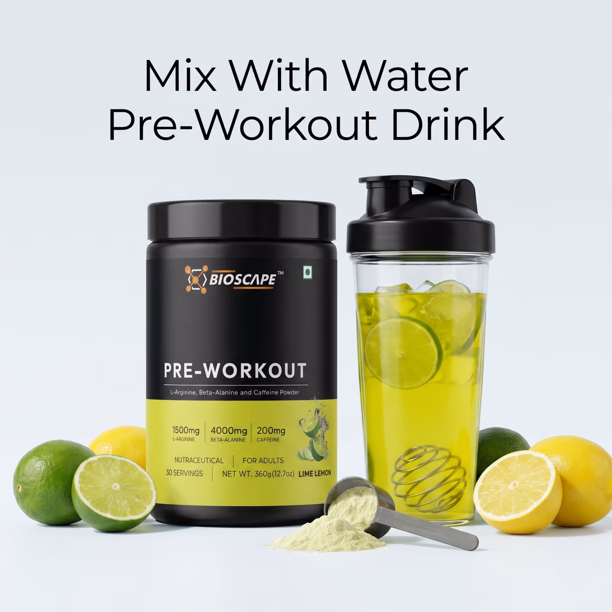 BIOSCAPE Pre-Workout Lime Lemon 360g – Beta-Alanine, L-Arginine & Caffeine