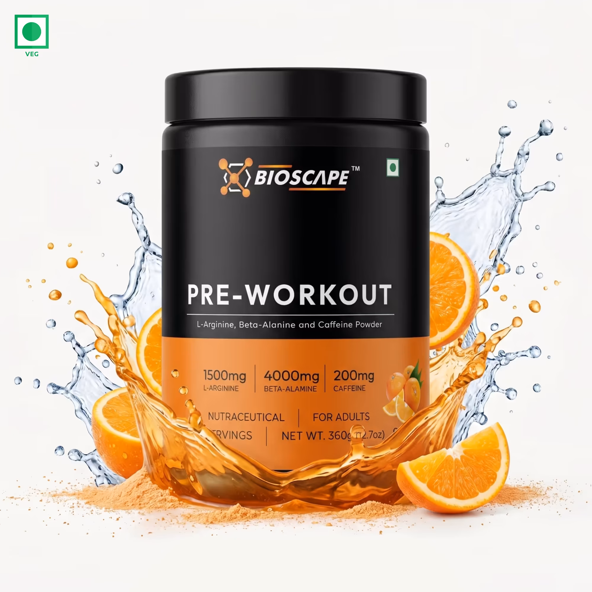 BIOSCAPE Pre-Workout Orange 360g – Beta-Alanine, L-Arginine & Caffeine