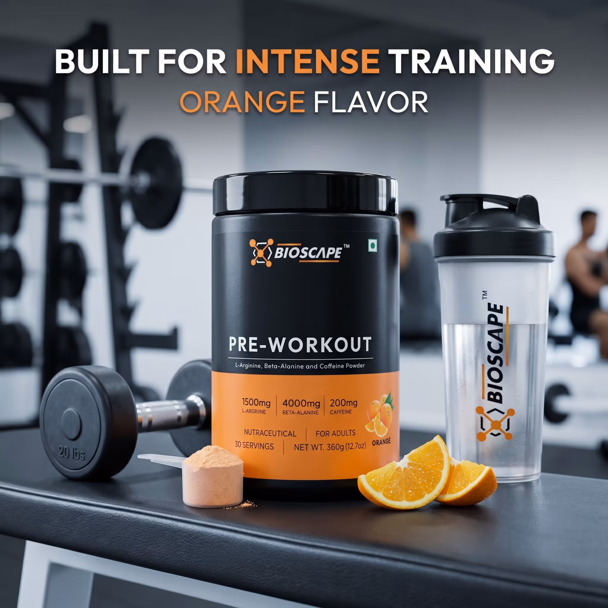 BIOSCAPE Pre-Workout Orange 360g – Beta-Alanine, L-Arginine & Caffeine