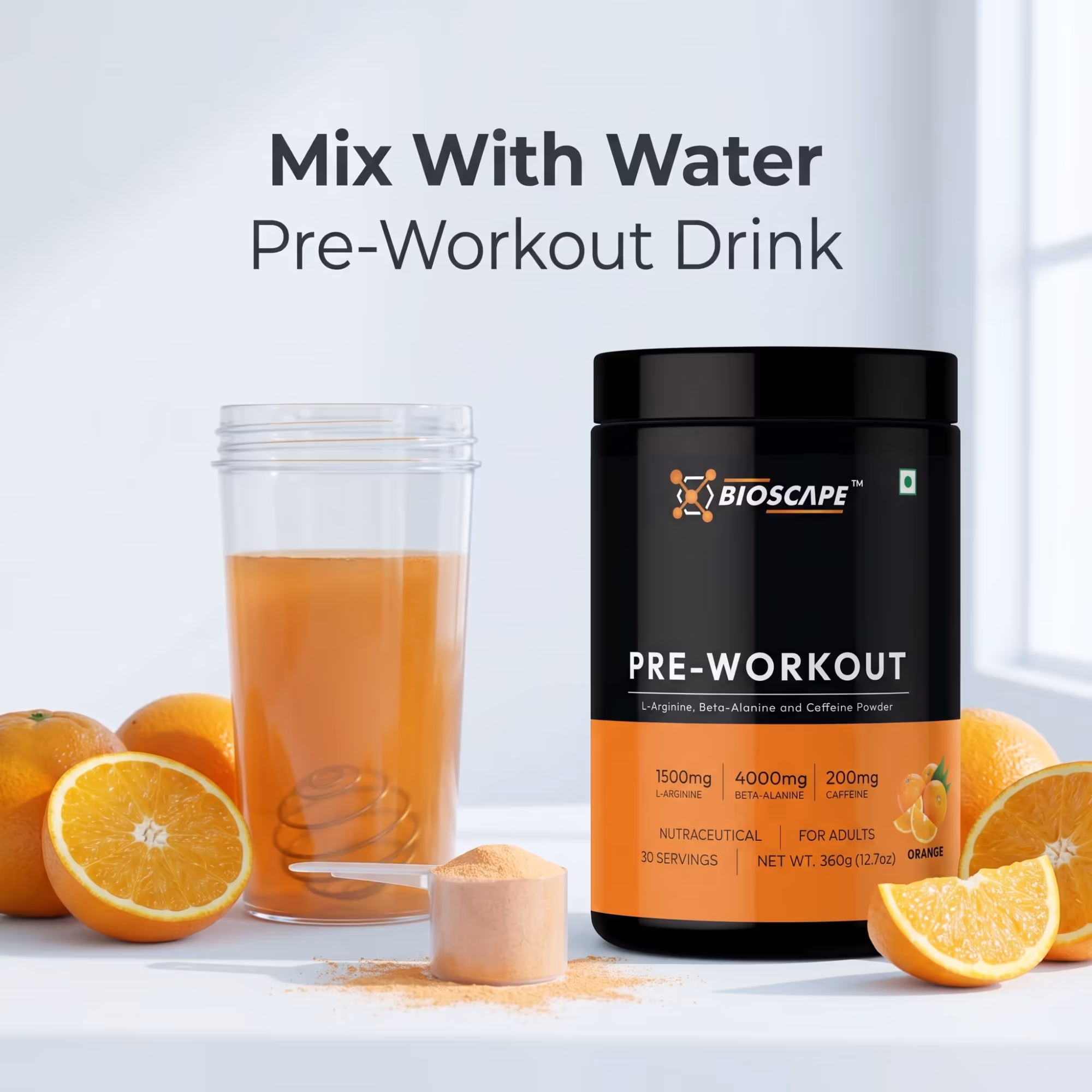 BIOSCAPE Pre-Workout Orange 360g – Beta-Alanine, L-Arginine & Caffeine
