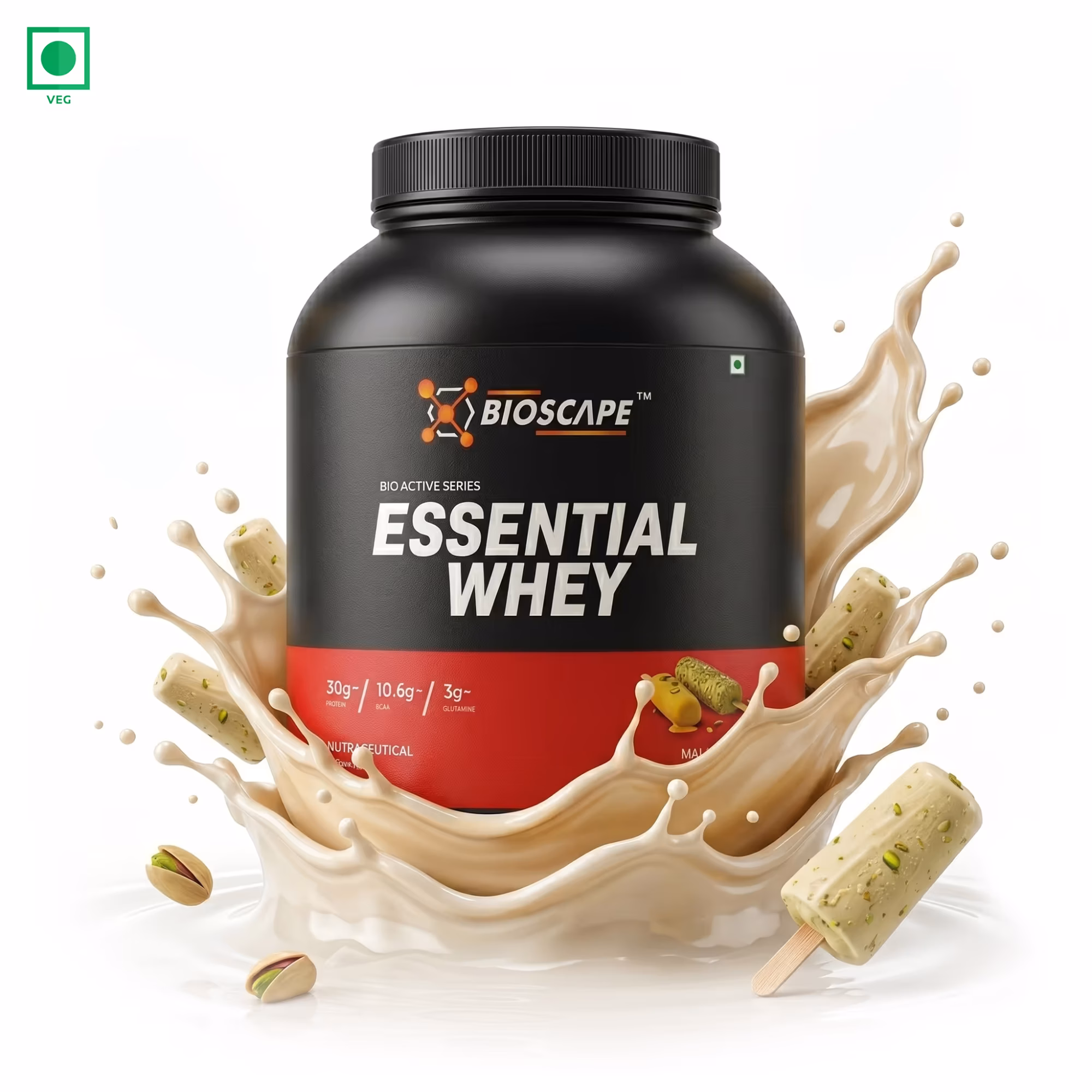BIOSCAPE Essential Whey Malai Kulfi 1.81kg – 15g Protein with BCAA & Glutamine