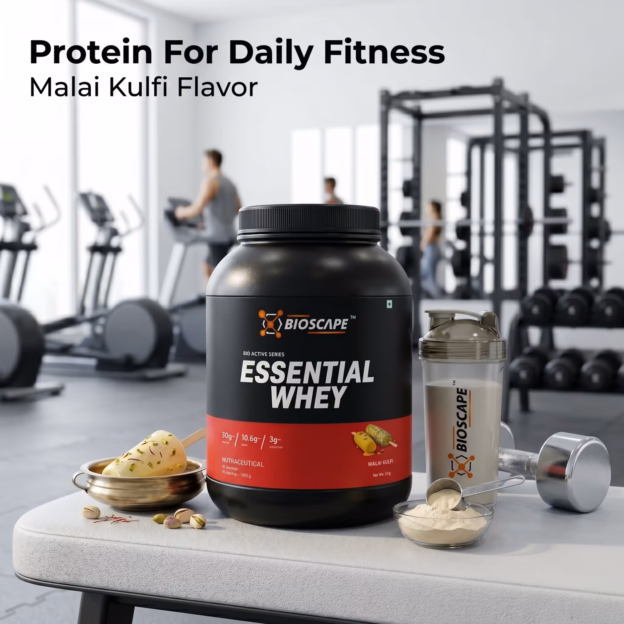 BIOSCAPE Essential Whey Malai Kulfi 1.81kg – 15g Protein with BCAA & Glutamine