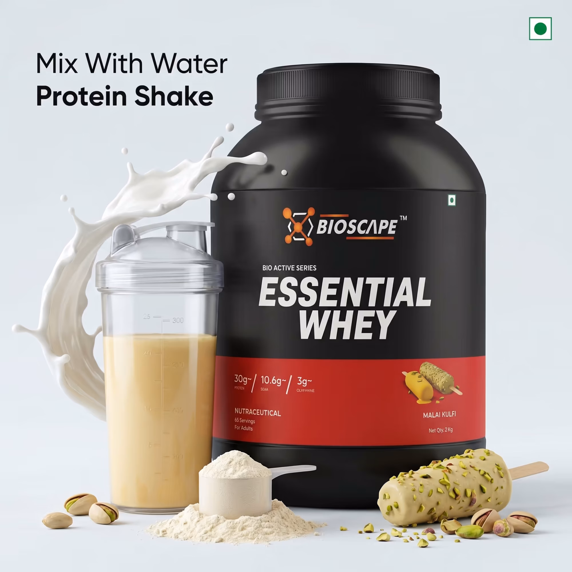 BIOSCAPE Essential Whey Malai Kulfi 1.81kg – 15g Protein with BCAA & Glutamine